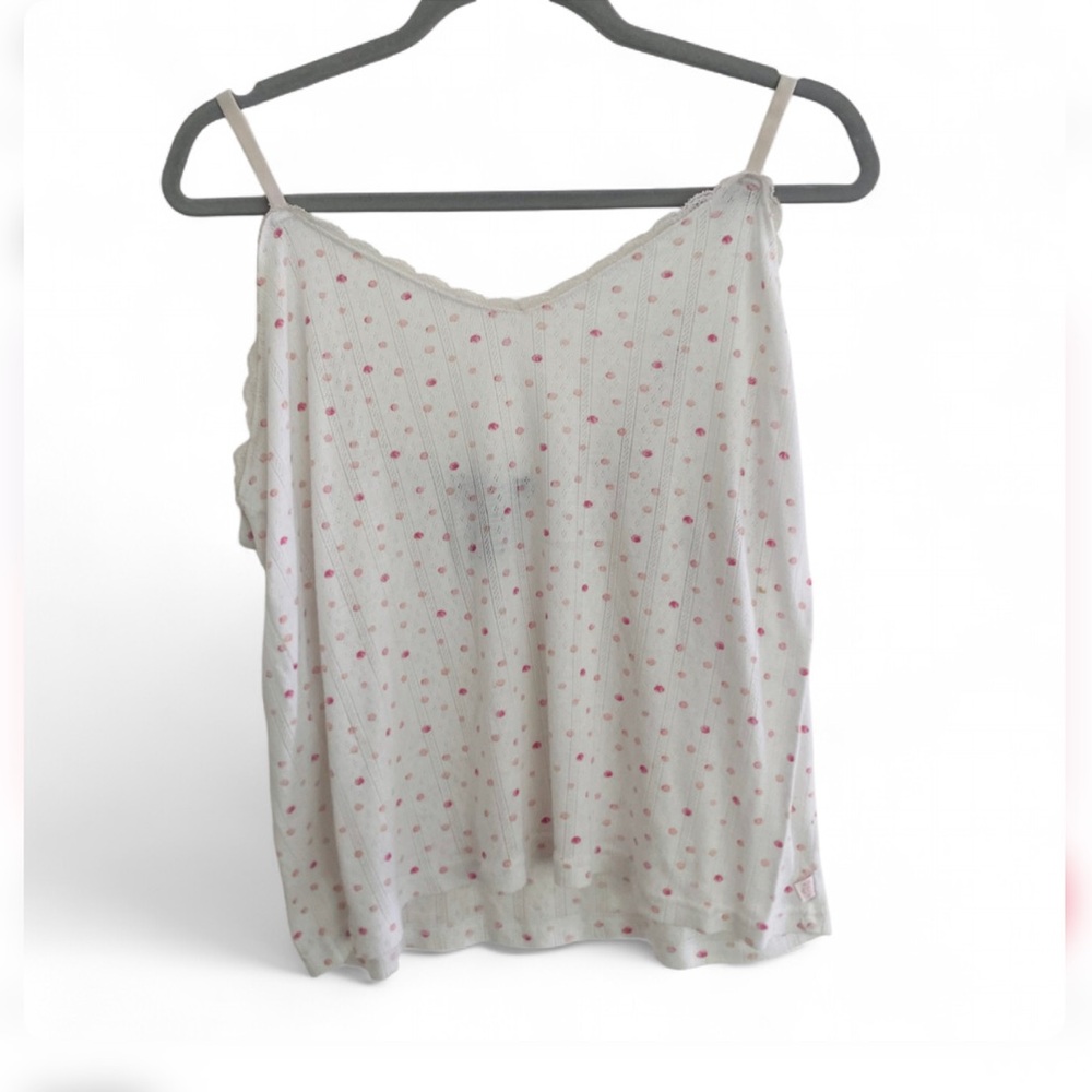 NANETTE LEPORE DITSY FLORAL WHITE PIINK SPAGHETTI STRAP KNIT TOP SIZE XL